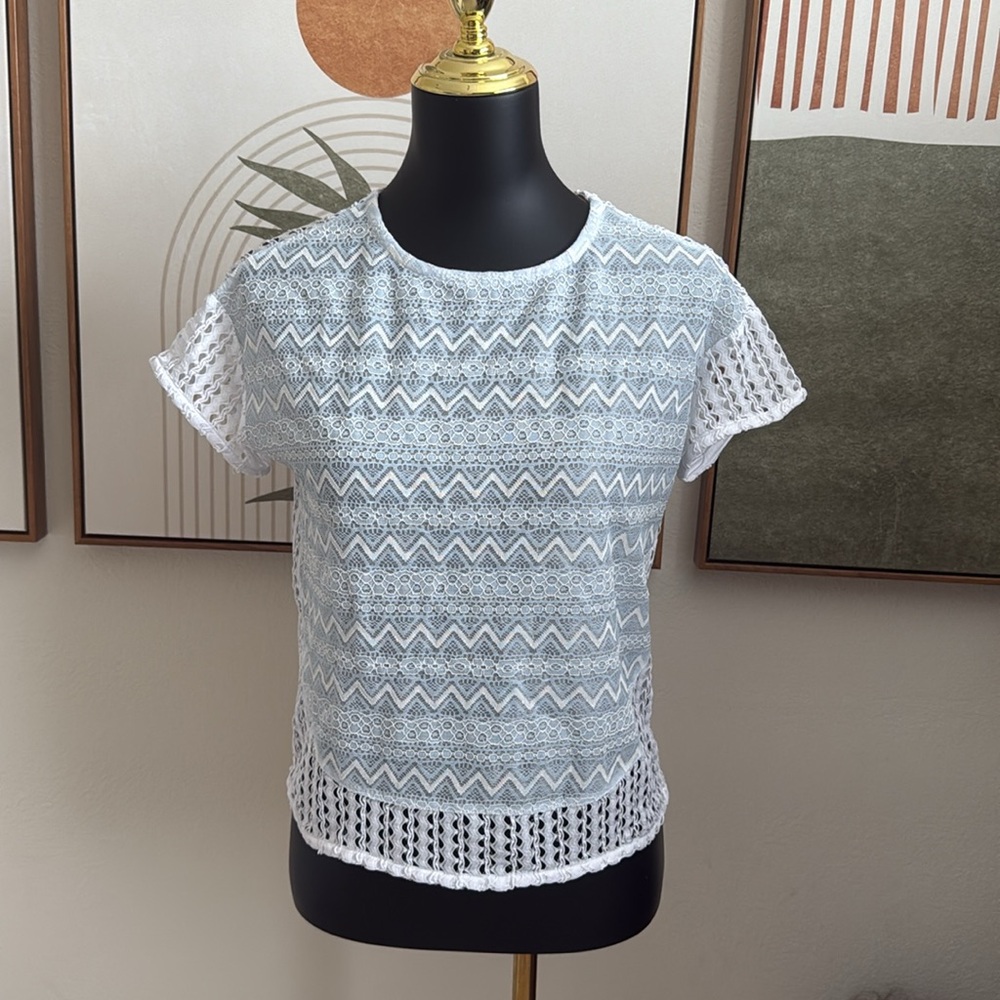 ✨ Elf Sack Lace Detail Light Blue White Short Sleeve Top